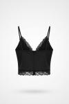 Zr Dantel Detayli Mini Crop Bluz Siyah