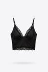 Zr Dantel Detayli Mini Crop Bluz Siyah