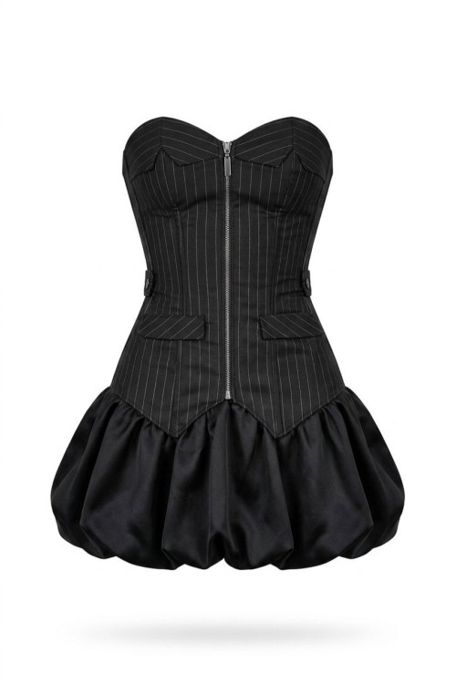 Helen Balon Eteklı Straplez Takım Siyah