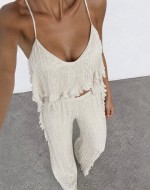 Leva Güpürlü Bikini Üstü Takım Krem