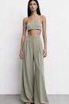 Voila Crop Bluz ve Palazzo Pantolon Set Haki