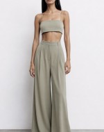 Voila Crop Bluz ve Palazzo Pantolon Set Haki