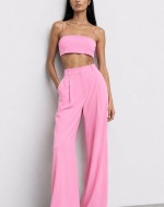 Voila Crop Bluz ve Palazzo Pantolon Set Pembe