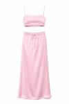 Candy Maxi Etek Crop Saten Set Pembe