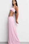 Candy Maxi Etek Crop Saten Set Pembe