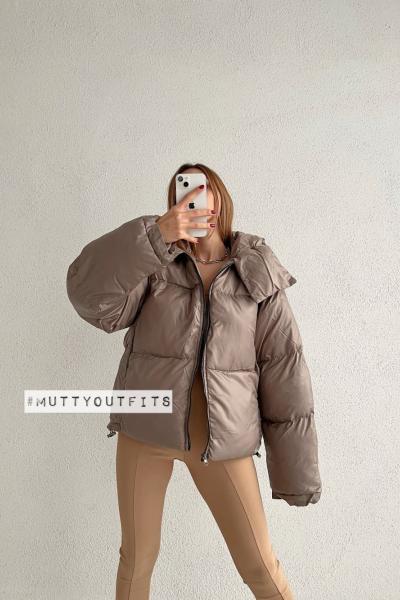 Mariya Yüksek Yaka Puffer Şişme Mont Vizon