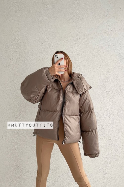 Mariya Yüksek Yaka Puffer Şişme Mont Vizon