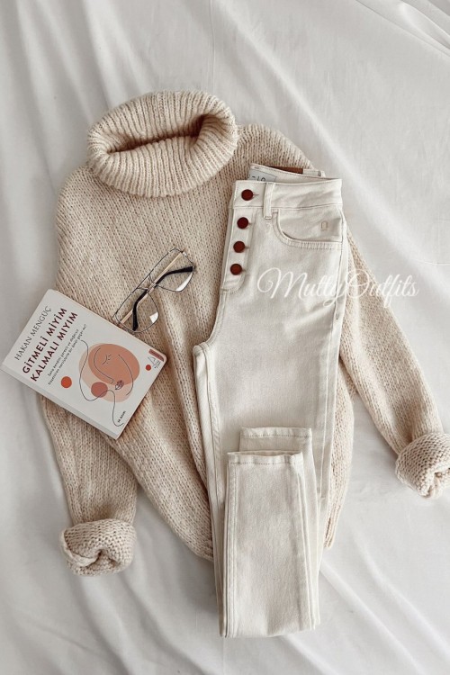 Musetta Skinny Denim Pantolon  Ekru
