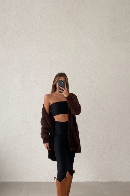 Ebie Cepli Yumoş Hırka Kahverengi