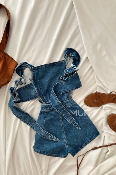 Neoma Askılı Şortlı İthal Tulum Mavi