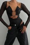 Valerys Önü Bağlamalı Bodysuit Siyah