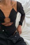 Valerys Önü Bağlamalı Bodysuit Siyah