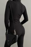 Kity Toparlayıcı Fitilli Fermuarlı Catsuit Siyah