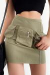 Mungo Keten Kumaş Kargo Etek  Haki
