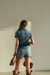 Bogota Orjinal Marka Likralı Şort Denim Tulum Plus Size Açık Mavi
