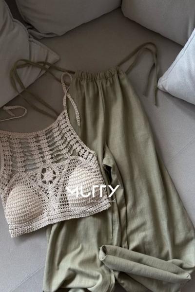 Chila Etnik Crochet Örgü Croptop Bej