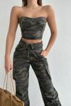 jasira Kamuflaj Denim Crop  Haki