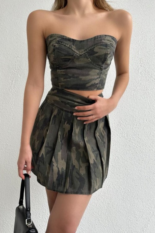 Sansa Piliseli Kamuflaj Etek  Haki