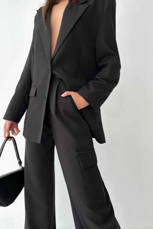 Vera Yüksek Bel Bol Paça Kargo Pantolon Siyah