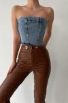 Fiore Fermuarlı Denim Korse Straples Mavi