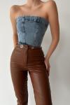 Fiore Fermuarlı Denim Korse Straples Mavi