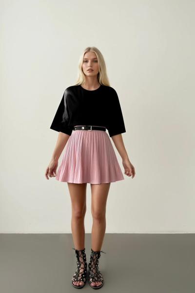 Adei Piliseli Yüksek Bel Etek Pembe