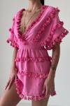 Alondra Püskül Detaylı Şile Elbise Pembe