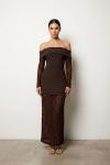 Amanda Gupur Detayli Elbise  Kahverengi