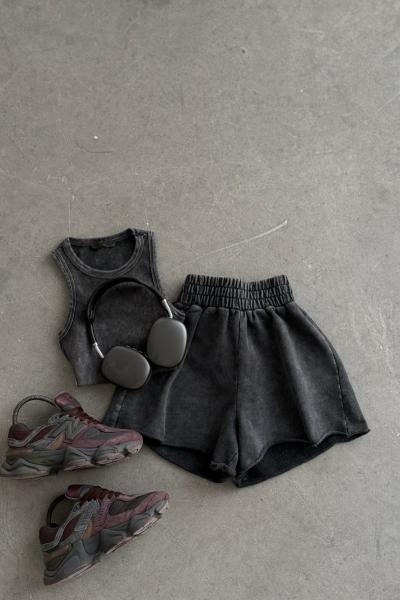 Anna 2 li Premium Yıkamalı Şortlu Set  Antrasit