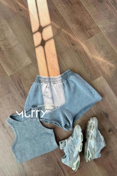 Anna 2 li Premium Yıkamalı Şortlu Set  Gri