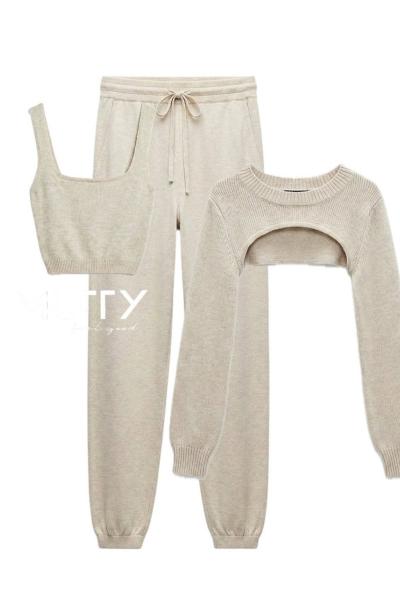 Anya 3lü Triko Set Bej