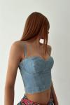 Arina gloplu ayarlanabilir askılı denim crop Açık Mavi