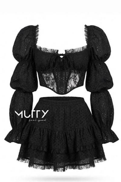 Arya Etek+Bluz Set Siyah