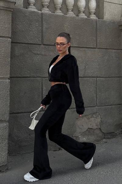 Avel İspanyol Paça Tasarım Takım Siyah