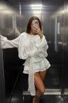 Barcelona Mini Yaka İp Detay Elbise  Beyaz