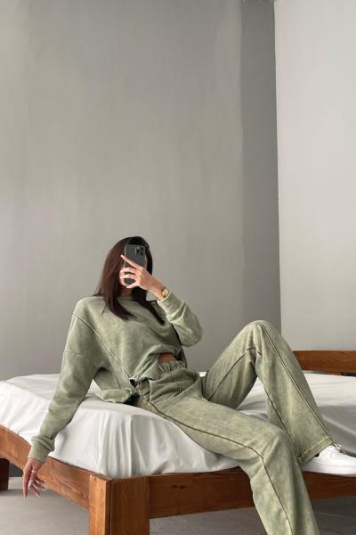 Beatriz 3lü Yıkamalı Eşofman Takımı Yeşil