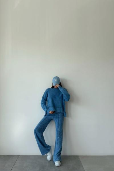 Beatriz 3lü Yıkamalı Eşofman Takımı Mavi