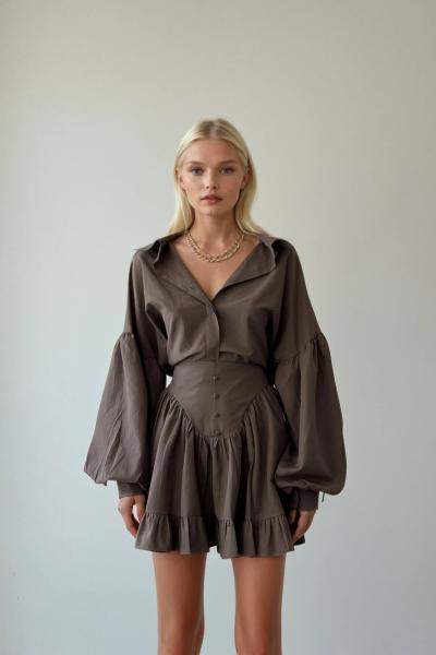 Berlin Etek Gömlek Set ( ÖN SİPARİŞ ÜRÜNÜDÜR ) Kahverengi