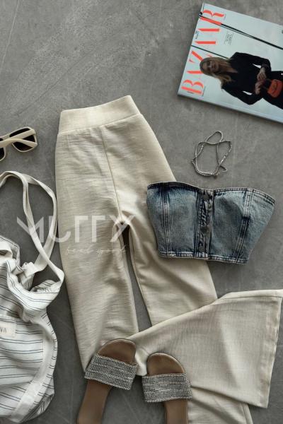 Beti Arkası Lastikli Jean Straplez  Mavi