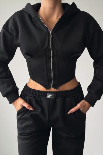 Biany Bel Korse Detaylı Eşofman Takımı Siyah