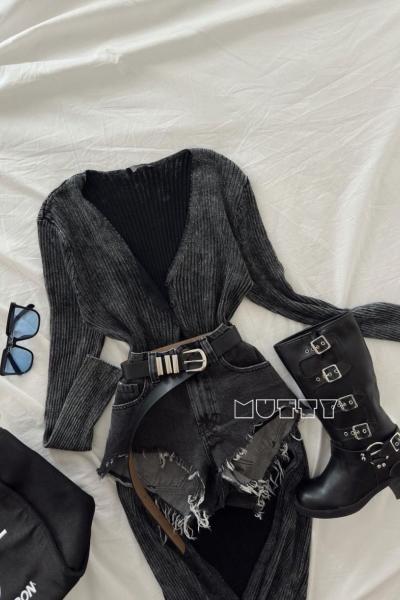 Camily Mom Paça Püsküllü Jean Şort  Antrasit