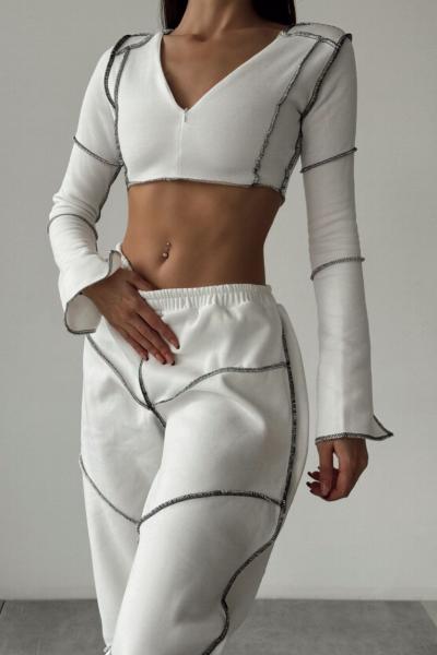 Carmen Ters Dikiş Bel Detaylı Tasarım Eşofman Takımı Krem