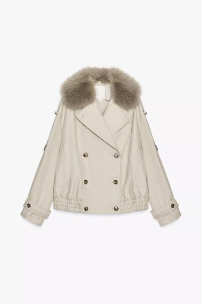 Corin Yaka Kürklü Trenç Mont Bej