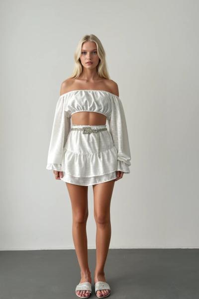 Delfin Etek Bluz Set  Beyaz