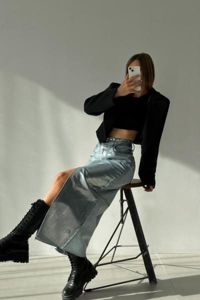 Flece Crop Kaşe Blazer Ceket Füme