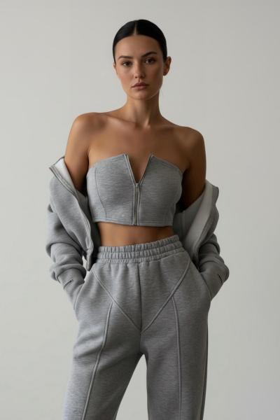 Fona 3 iplik Şardonlu Hoodie Üçlü Takım Açık Gri