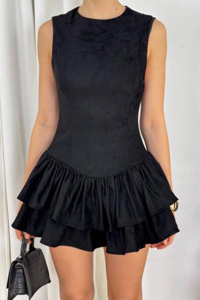 Fory Süet Şortlu Tulum Elbise  Siyah
