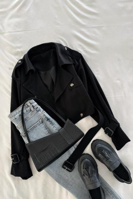 Gaby Kısa Oversize Trenchcoat   Siyah