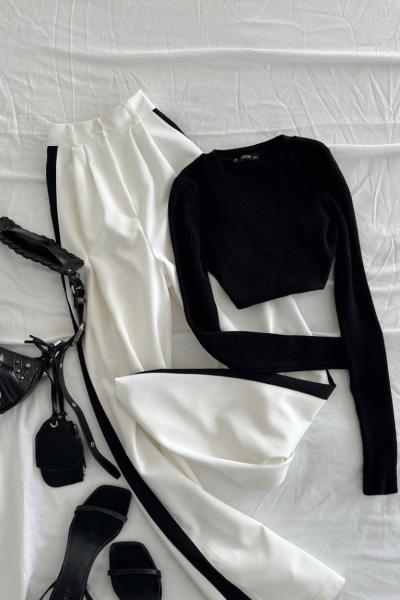 Halerie Palazzo Pantolon  Beyaz Siyah