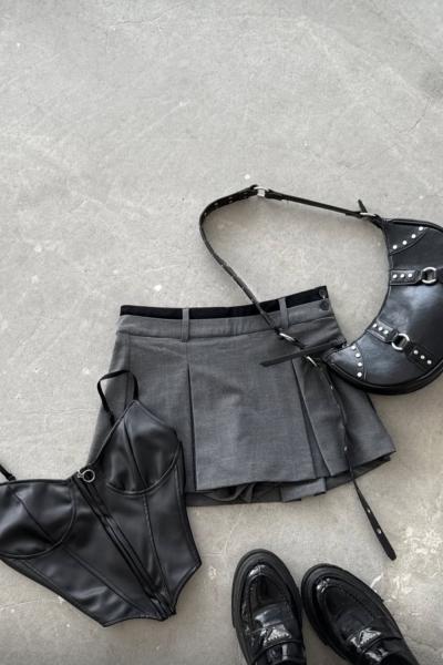 İtali Tasarım Şort Etek Gri